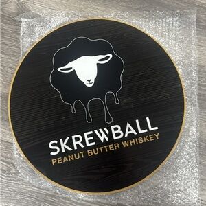 Skrewball Whiskey Black and Gold Wooden Bar sign